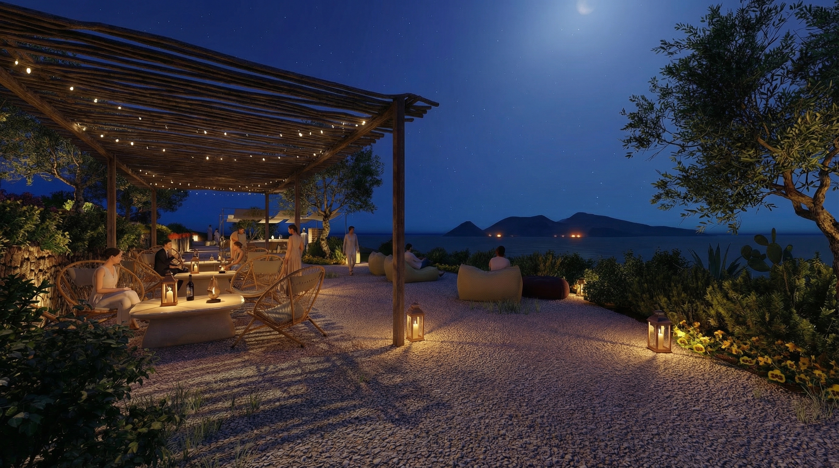 Il cortile illuminato nella sera eoliana