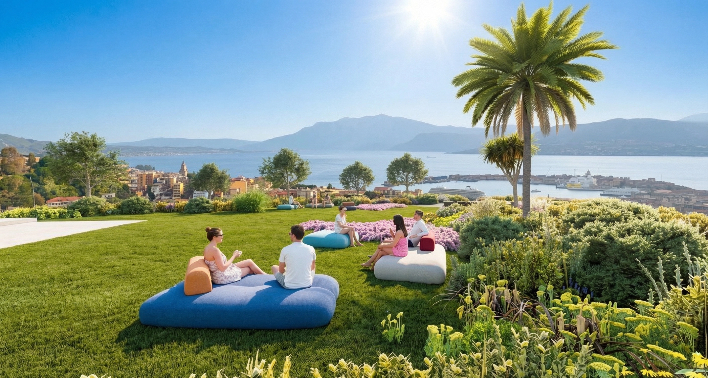 Giardino mediterraneo con agavi, yucche e graminacee ornamentali